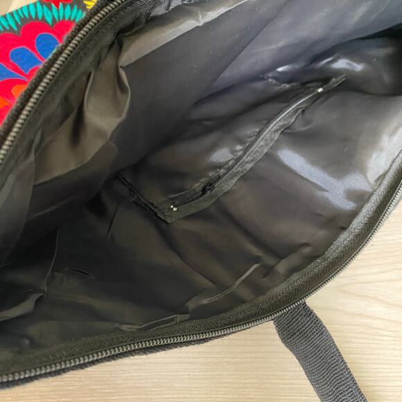 Embroidered Peacock Corduroy Canvas Tote Bag Black Pink Multicolor Artsy NEW - Picture 6 of 9